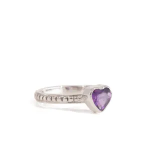 Amethyst Heart 0.59 Carat Sterling Silver Handcrafted Gemstone Ring