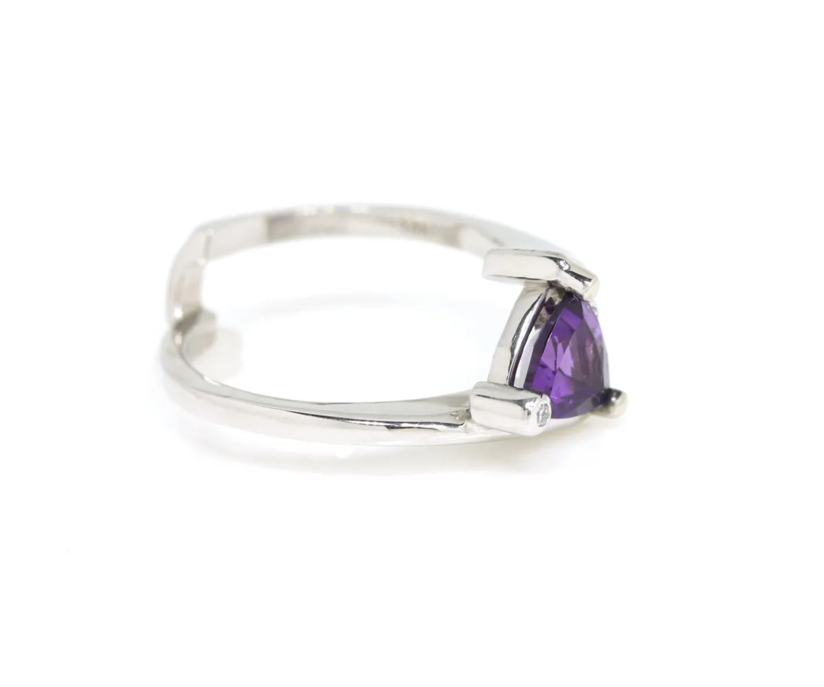 Amethyst Trillion Diamond Twist Bypass Modern Wedding Ring