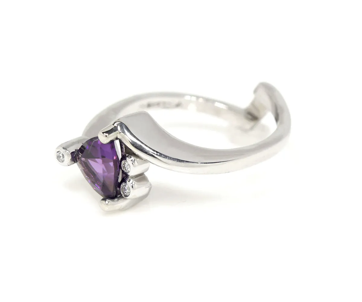 Amethyst Trillion Diamond Twist Bypass Modern Wedding Ring