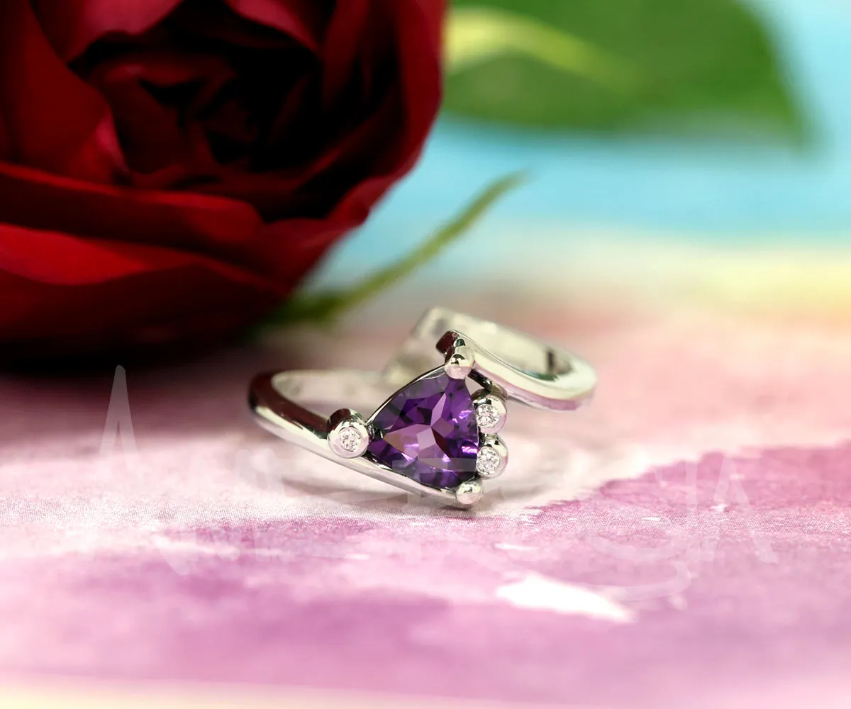 Amethyst Trillion Diamond Twist Bypass Modern Wedding Ring