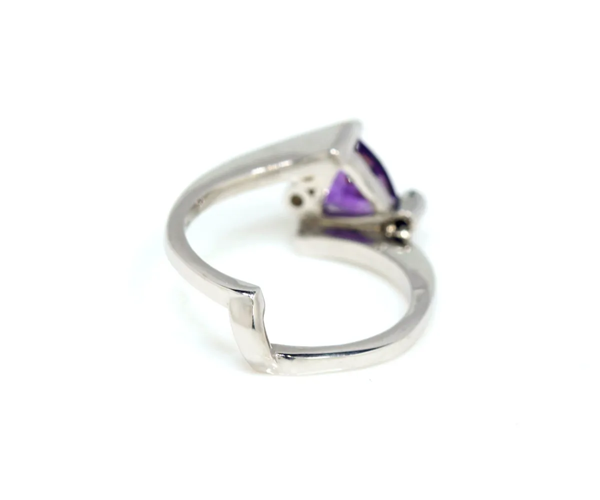 Amethyst Trillion Diamond Twist Bypass Modern Wedding Ring