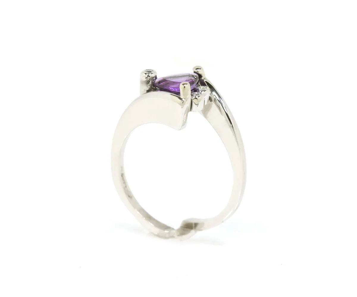 Amethyst Trillion Diamond Twist Bypass Modern Wedding Ring