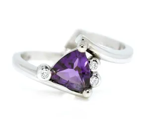 Amethyst Trillion Diamond Twist Bypass Modern Wedding Ring