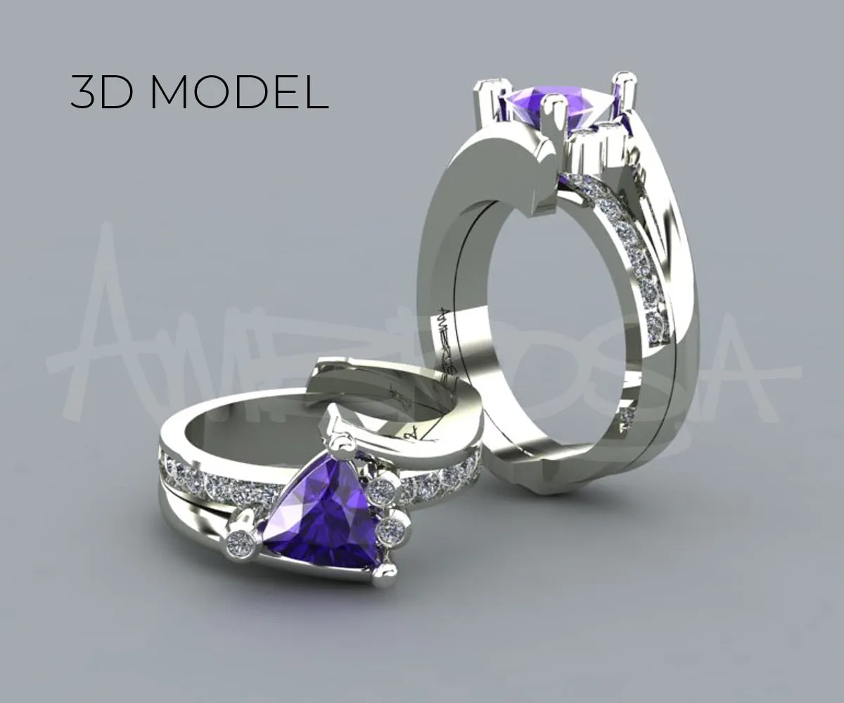 Amethyst Trillion Diamond Twist Bypass Modern Wedding Ring