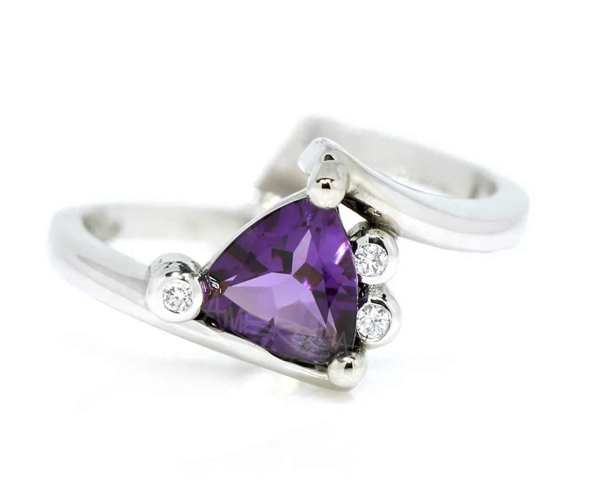 Amethyst Trillion Diamond Twist Bypass Modern Wedding Ring