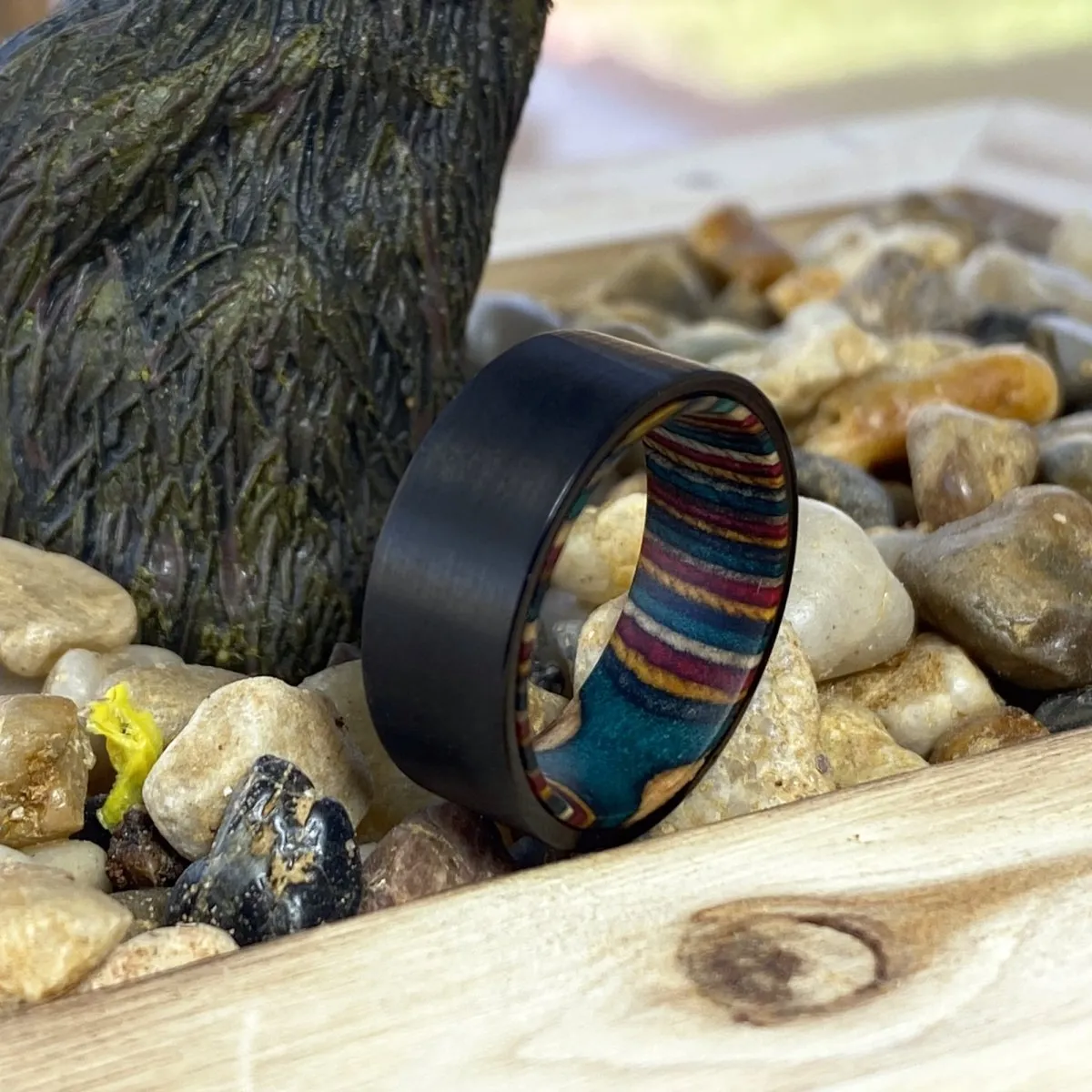 ATLAS | Black Flat Tungsten Ring Multi Color Box