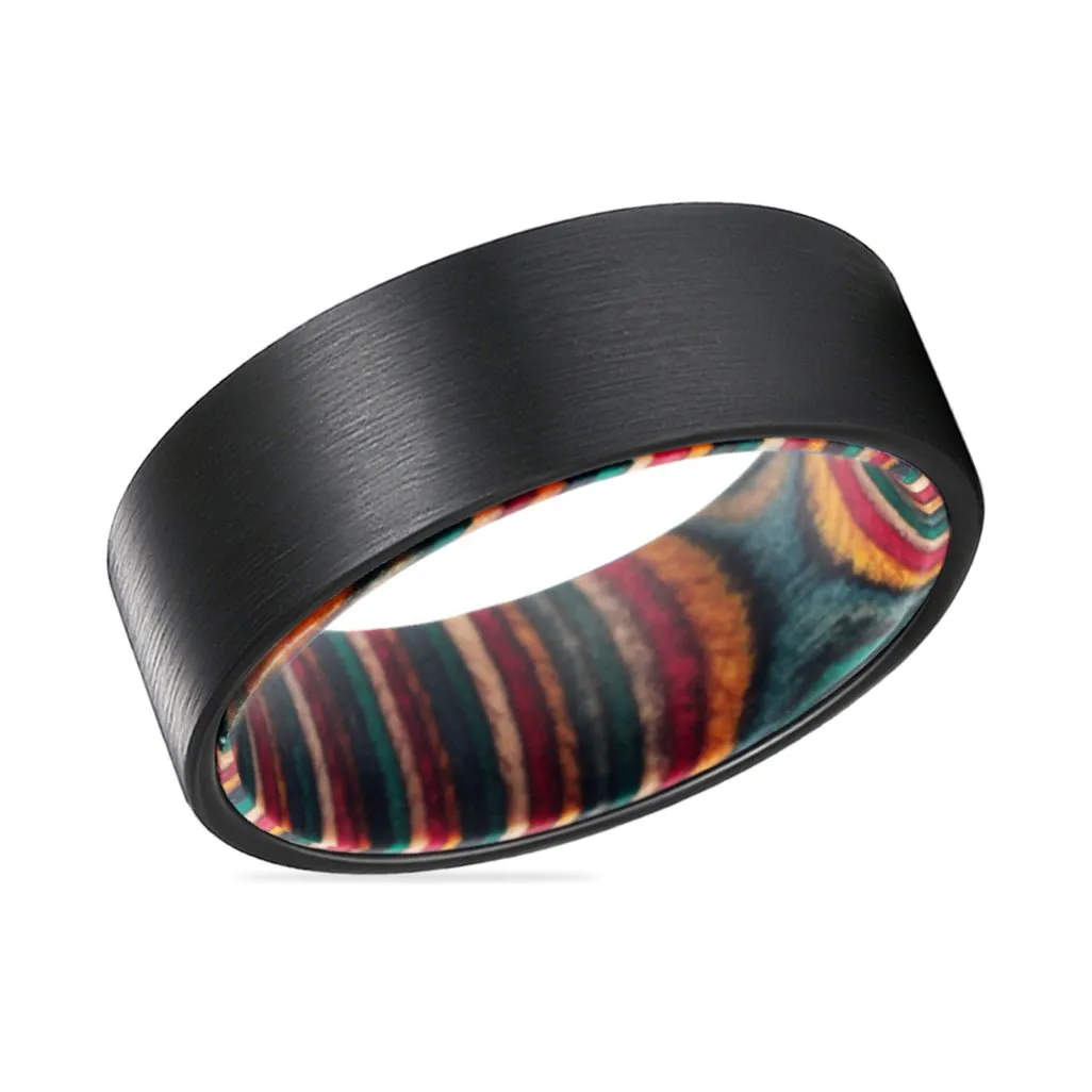 ATLAS | Black Flat Tungsten Ring Multi Color Box