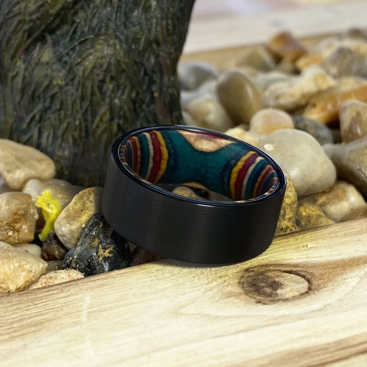 ATLAS | Black Flat Tungsten Ring Multi Color Box