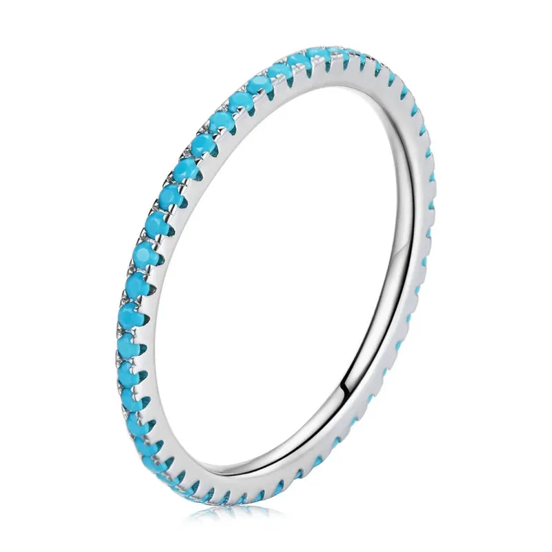 BAMOER 925 Silver Rainbow CZ Eternity Ring