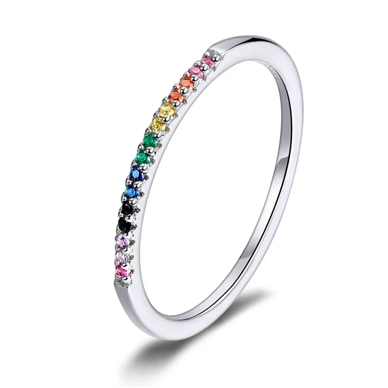 BAMOER 925 Silver Rainbow CZ Eternity Ring
