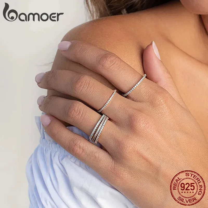 BAMOER 925 Silver Rainbow CZ Eternity Ring