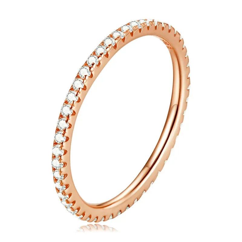 BAMOER 925 Silver Rainbow CZ Eternity Ring