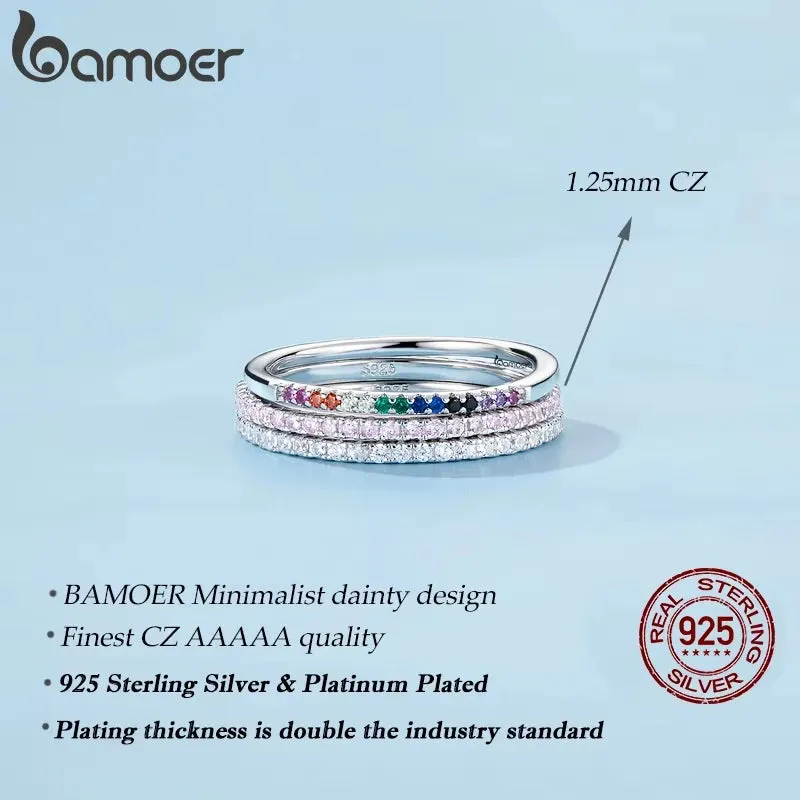 BAMOER 925 Silver Rainbow CZ Eternity Ring
