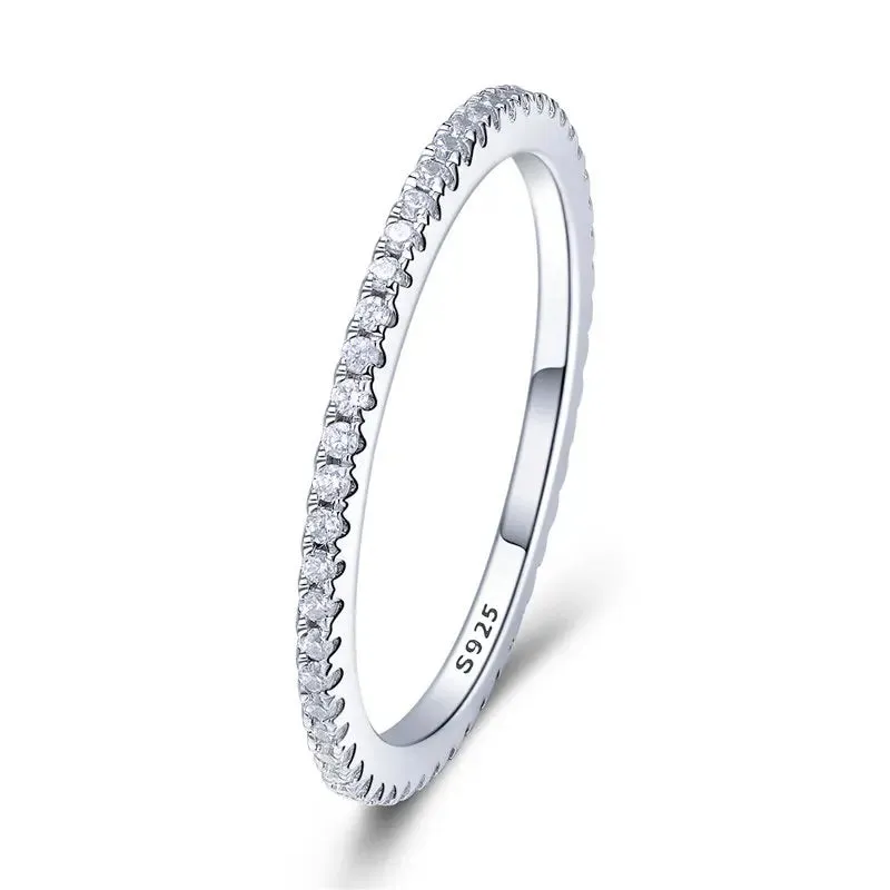BAMOER 925 Silver Rainbow CZ Eternity Ring