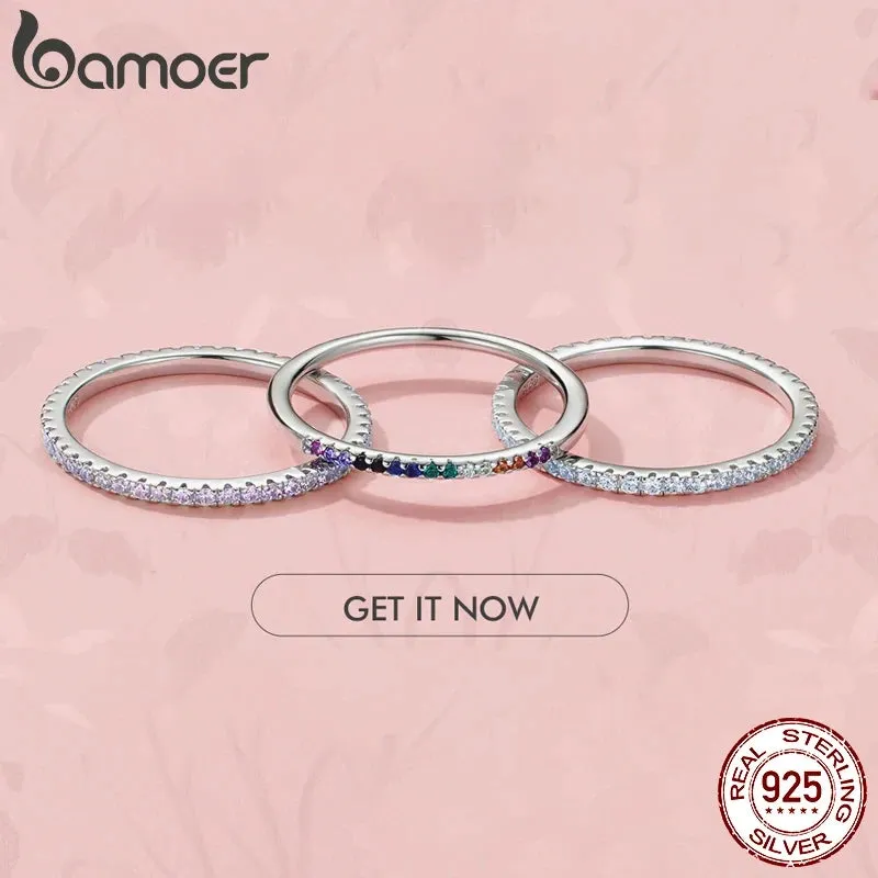 BAMOER 925 Silver Rainbow CZ Eternity Ring