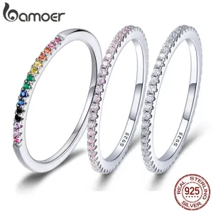 BAMOER 925 Silver Rainbow CZ Eternity Ring