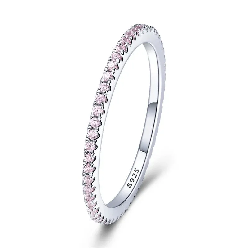 BAMOER 925 Silver Rainbow CZ Eternity Ring