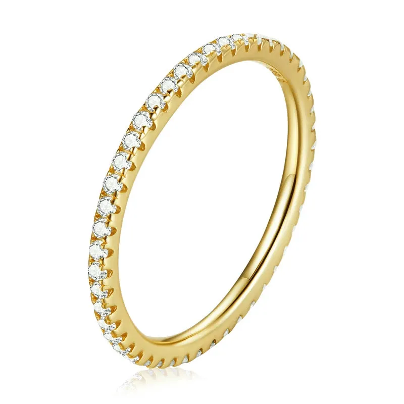 BAMOER 925 Silver Rainbow CZ Eternity Ring