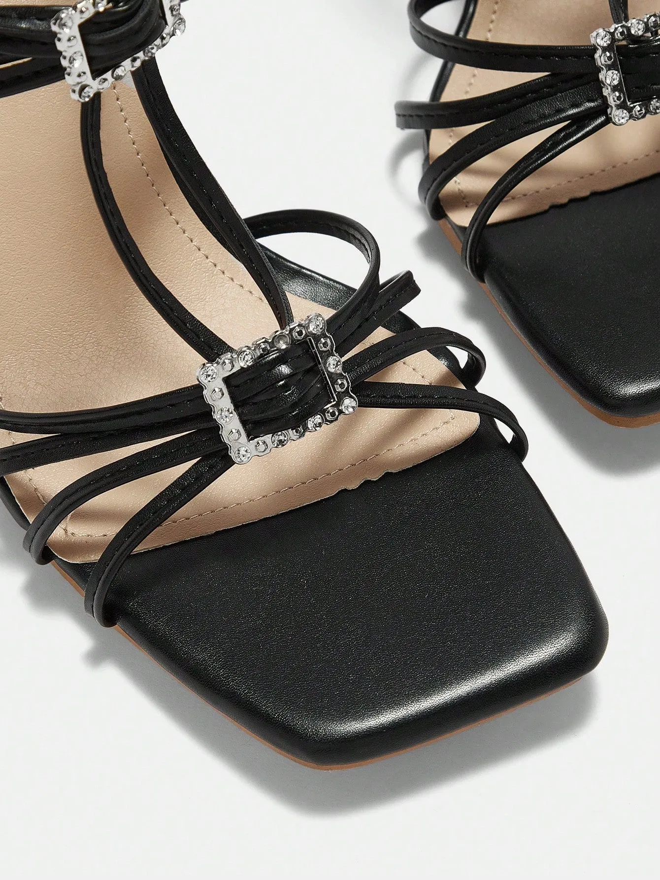 Black Ankle Strap High Heeled Sandals