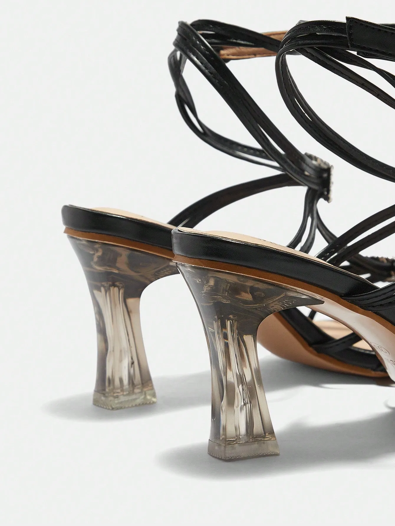 Black Ankle Strap High Heeled Sandals