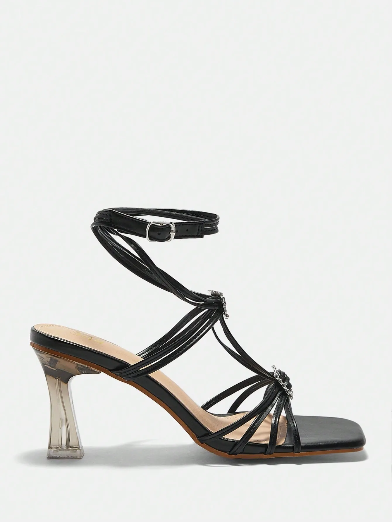 Black Ankle Strap High Heeled Sandals