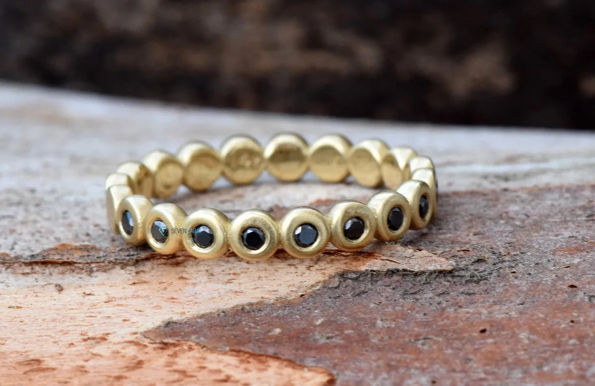 Black diamond wedding band-Matching rings- Nesting band set