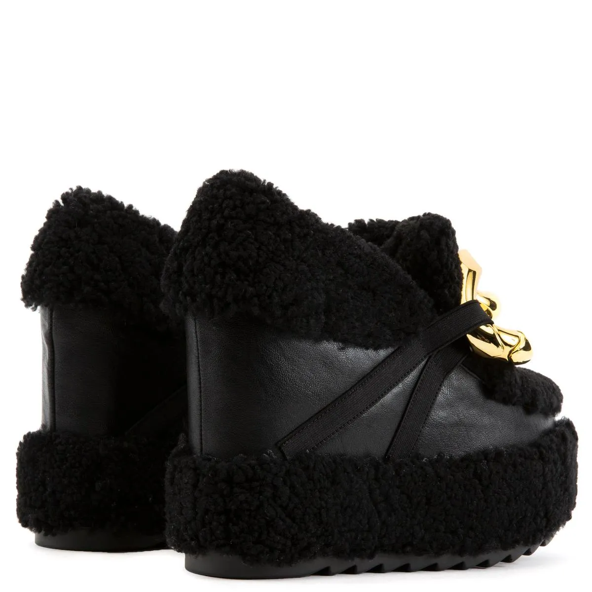 Black Haze Fur Wedge Shoes