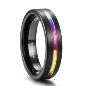 Black Tungsten Carbide Wedding Ring with Rainbow Line