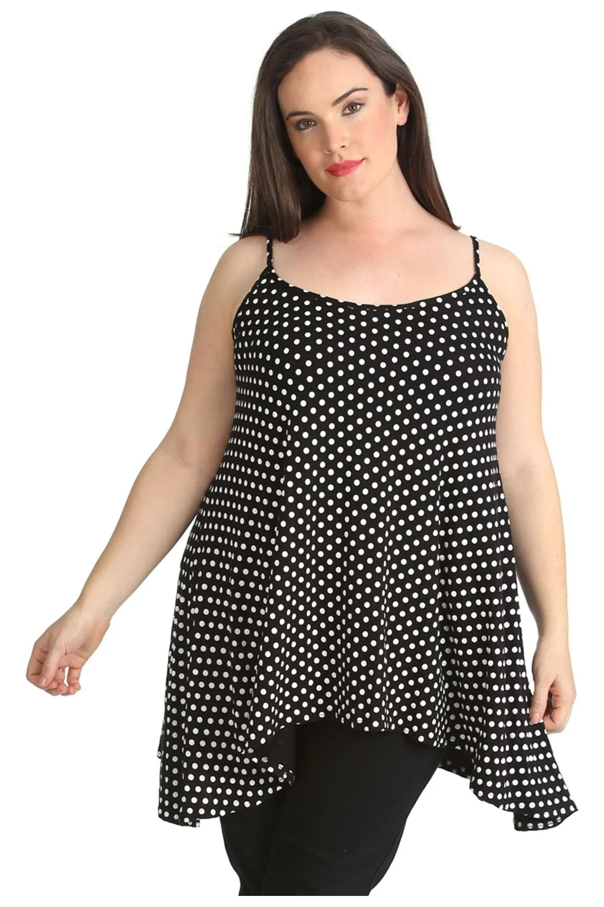 Black White Spot Print Strappy Dress Vest Top