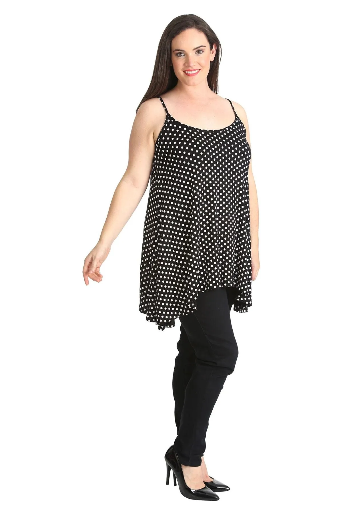 Black White Spot Print Strappy Dress Vest Top