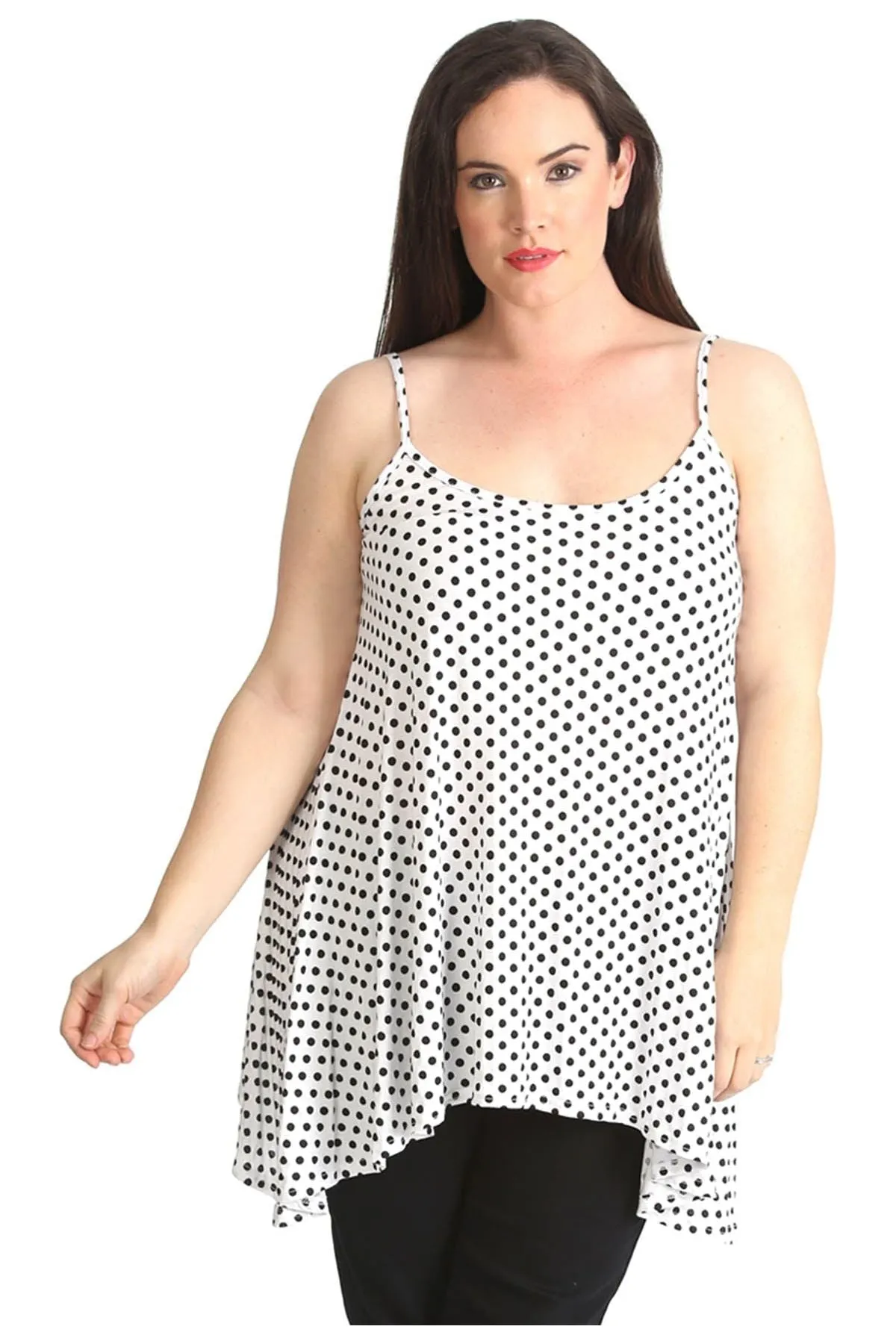 Black White Spot Print Strappy Dress Vest Top