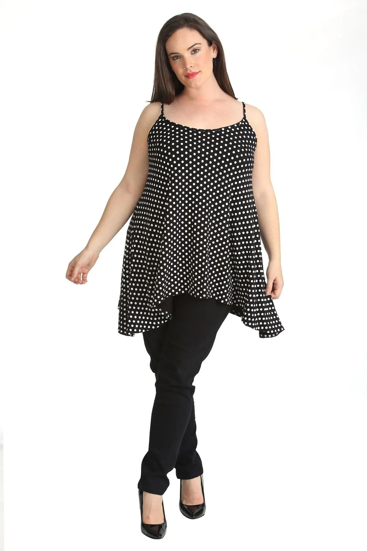Black White Spot Print Strappy Dress Vest Top
