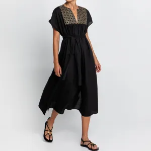 Black/Gold Embroidered Midi Dress