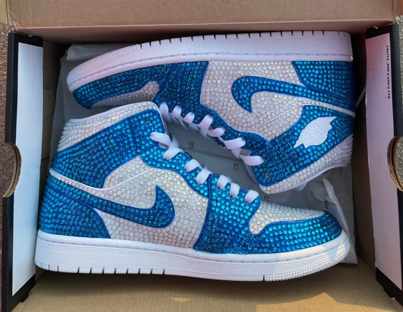 Blue Rhinestones Custom Air Jordan 1 x Wedding Sneakers