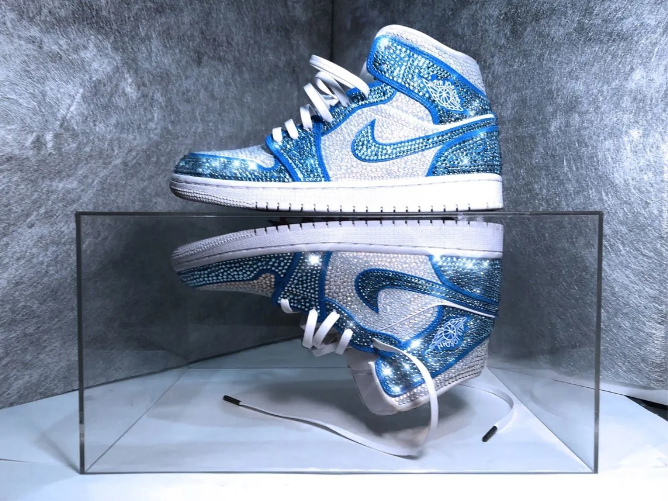 Blue Rhinestones Custom Air Jordan 1 x Wedding Sneakers