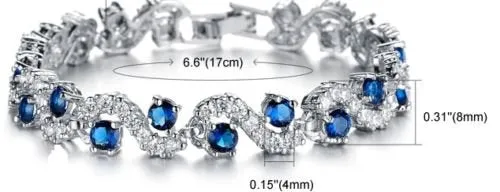 Blue Simulated Sapphire Zirconia Crystals Jewelry Set Pendant Necklace 18" Earrings Bracelet 18K White Gold Plated
