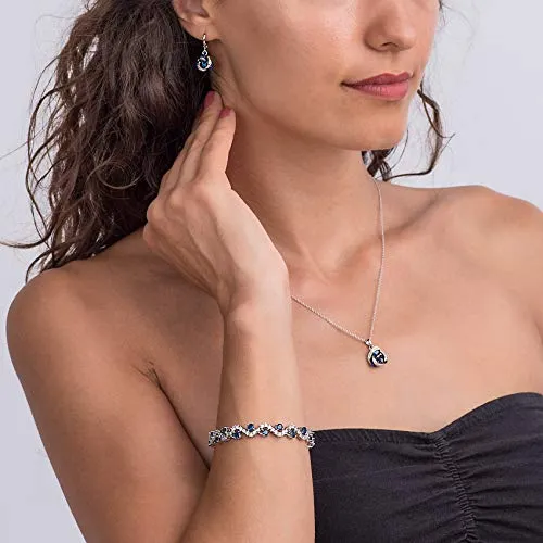 Blue Simulated Sapphire Zirconia Crystals Jewelry Set Pendant Necklace 18" Earrings Bracelet 18K White Gold Plated