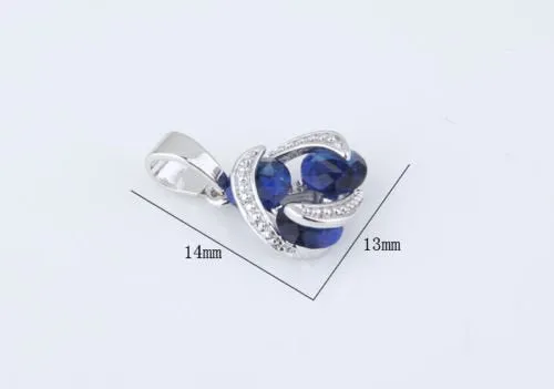 Blue Simulated Sapphire Zirconia Crystals Jewelry Set Pendant Necklace 18" Earrings Bracelet 18K White Gold Plated