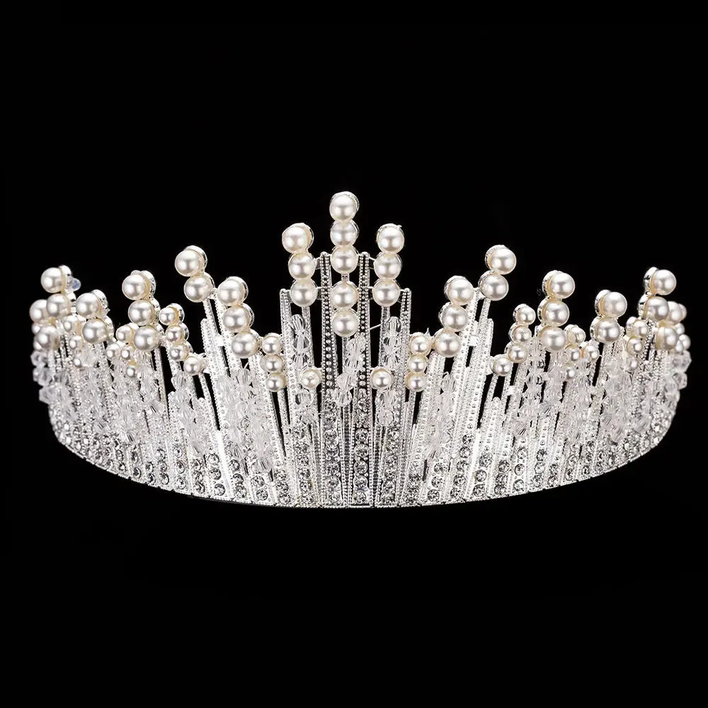 Bride Crystal Pearl Costume jewelery sets Rhinestone Choker Necklace Earrings Tiara Bridal Women Wedding Jewelry Set