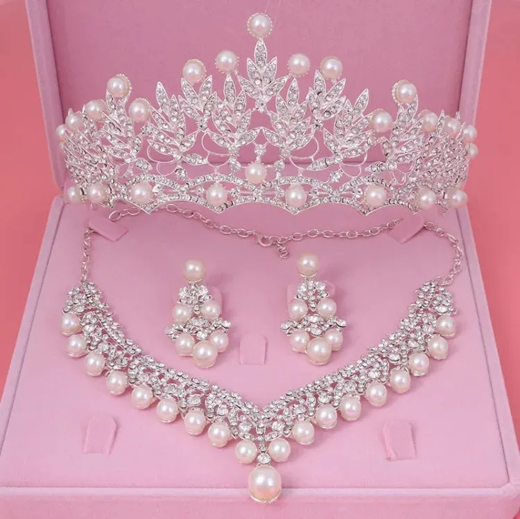 Bride Crystal Pearl Costume jewelery sets Rhinestone Choker Necklace Earrings Tiara Bridal Women Wedding Jewelry Set