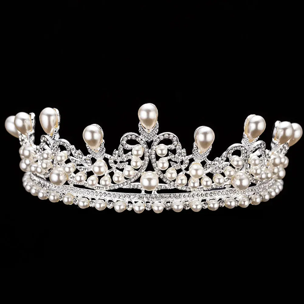 Bride Crystal Pearl Costume jewelery sets Rhinestone Choker Necklace Earrings Tiara Bridal Women Wedding Jewelry Set