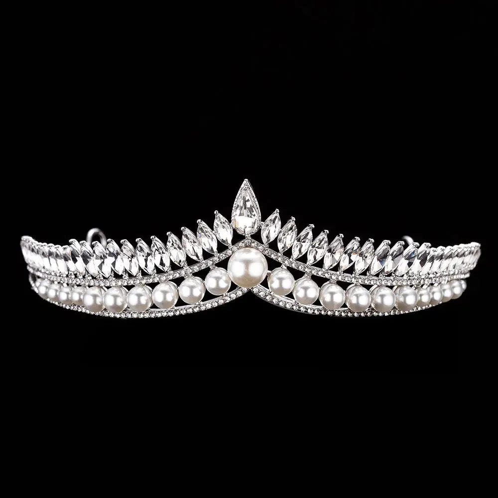 Bride Crystal Pearl Costume jewelery sets Rhinestone Choker Necklace Earrings Tiara Bridal Women Wedding Jewelry Set