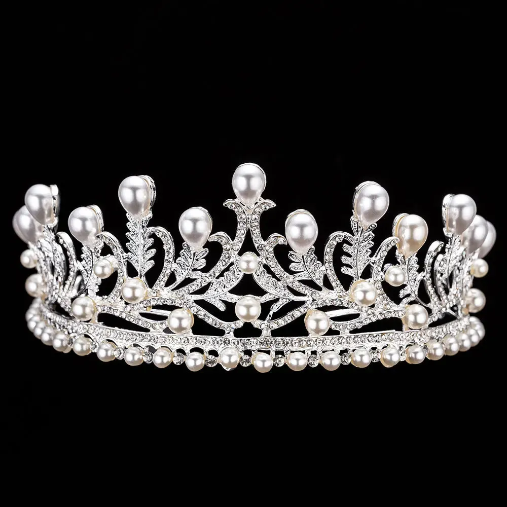Bride Crystal Pearl Costume jewelery sets Rhinestone Choker Necklace Earrings Tiara Bridal Women Wedding Jewelry Set