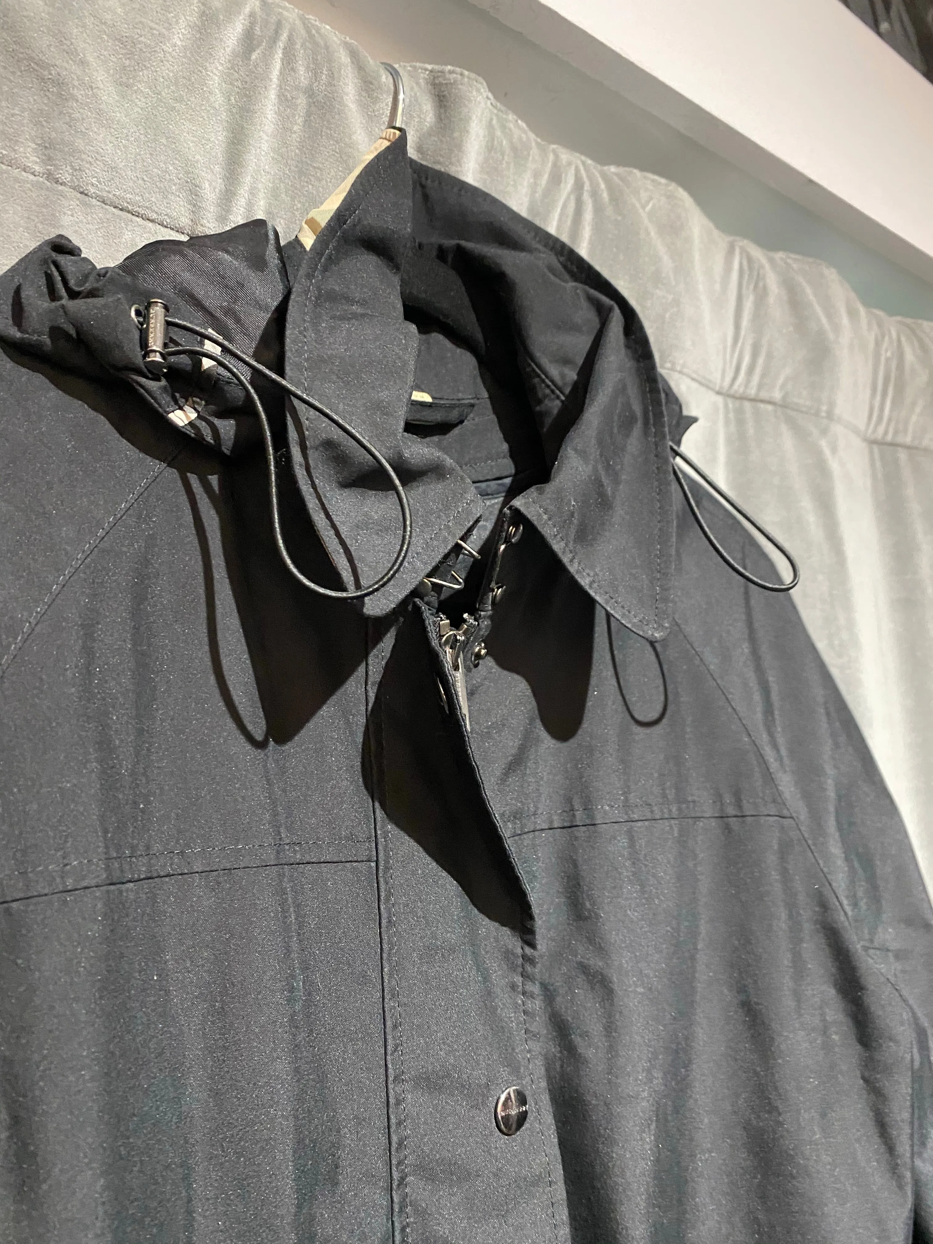 Burberry Brit Black Fleece Lined Hooded Raincoat