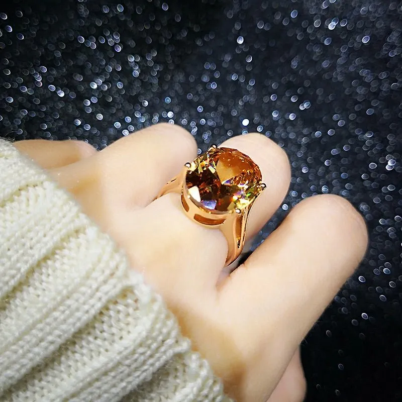 Champagne Gemstone Ring 18K Rose Gold Women Wedding Jewelry