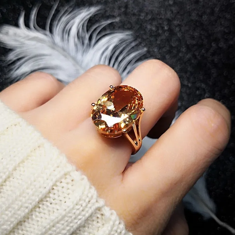 Champagne Gemstone Ring 18K Rose Gold Women Wedding Jewelry