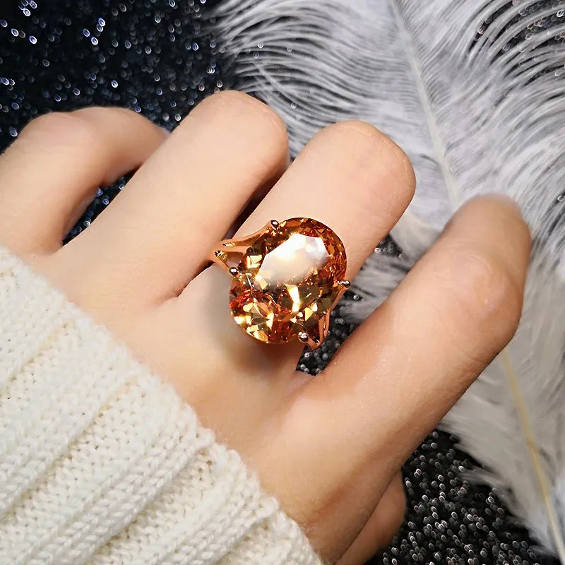 Champagne Gemstone Ring 18K Rose Gold Women Wedding Jewelry