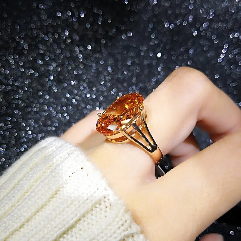 Champagne Gemstone Ring 18K Rose Gold Women Wedding Jewelry