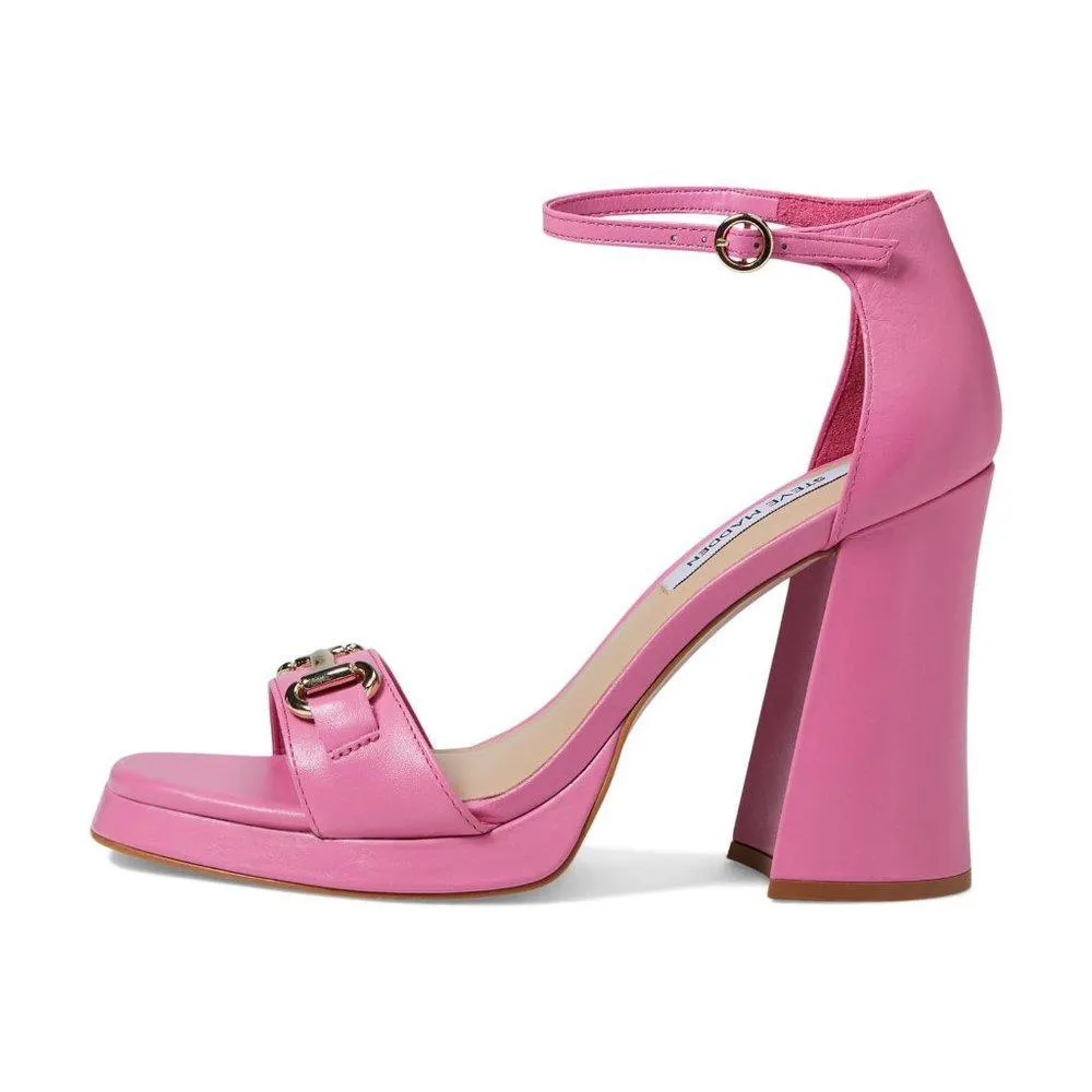 Cienna Pink Leather Metal Detail Heeled Sandals