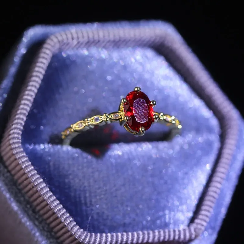 Classic Red Ruby Gemstone Ring Women Wedding Anniversary Jewelry